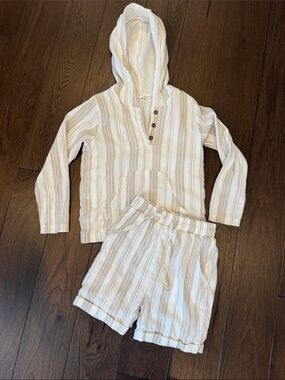 Indie Blue Knox Hoodie & Short Set in Desert Stripe Linen Size 5T - C39-192